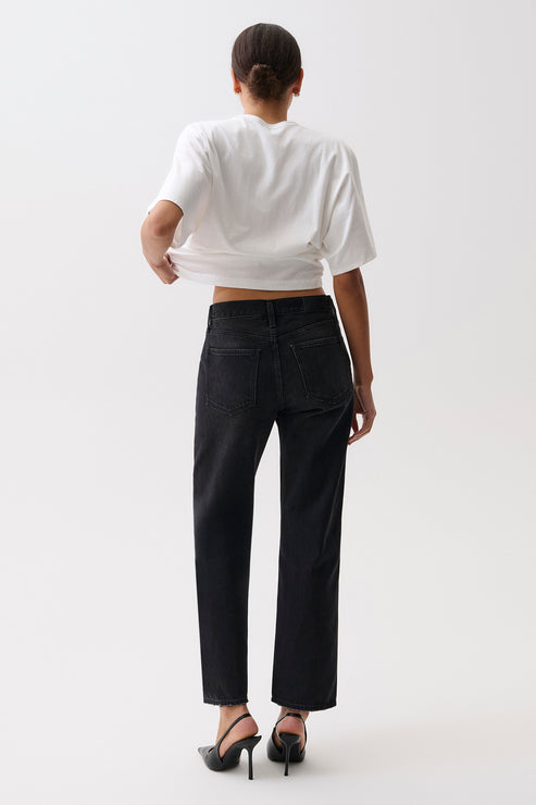 Pistola Lexi Mid Rise Bowed Straight Leg Jean in Black Night