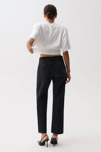 Pistola Lexi Mid Rise Bowed Straight Leg Jean in Black Night