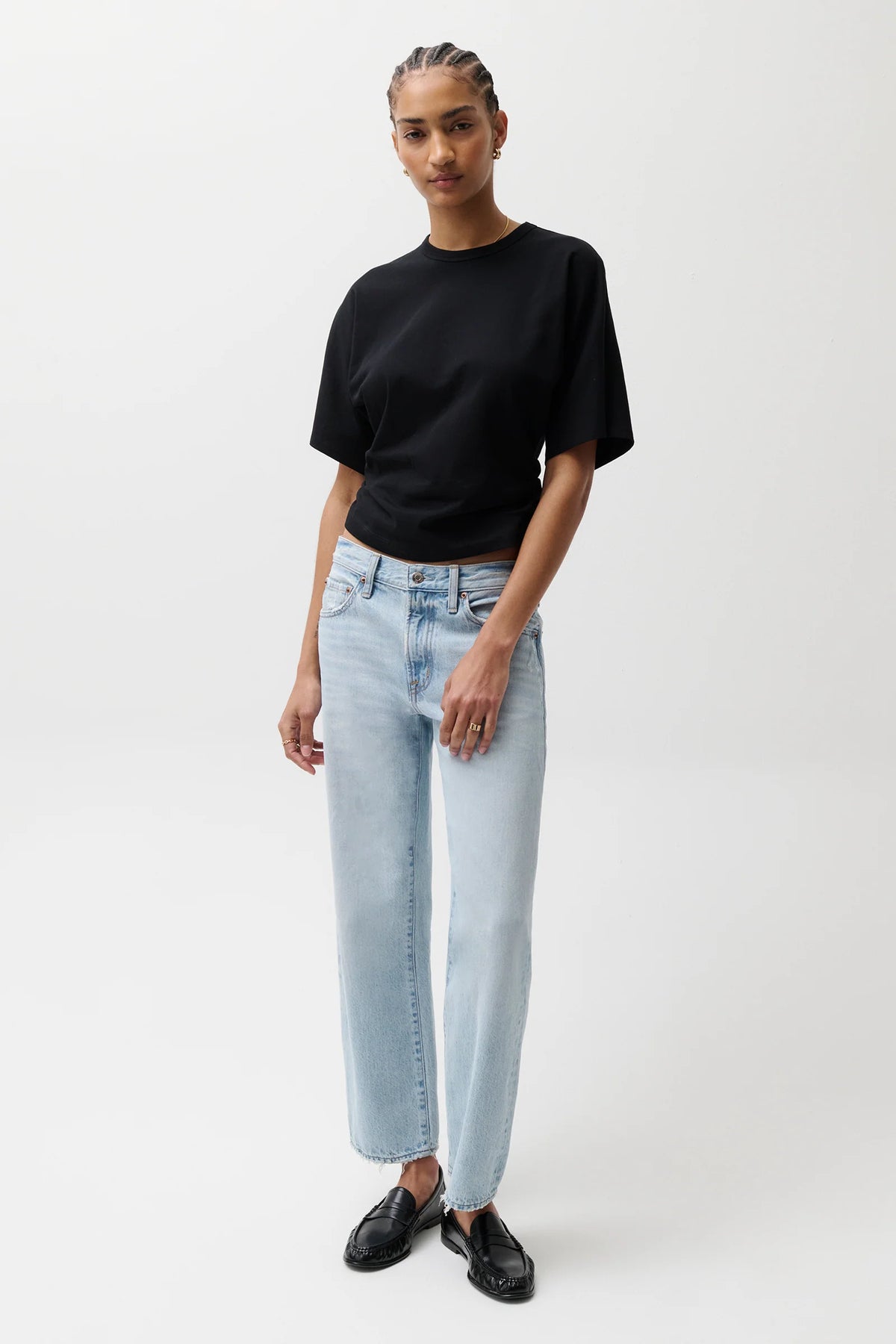 Pistola Lexi Mid Rise Bowed Straight Jean in Dolce Vita