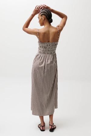 Pistola Bianca Shirred Bodice Dress in Earthen Brown Stripe