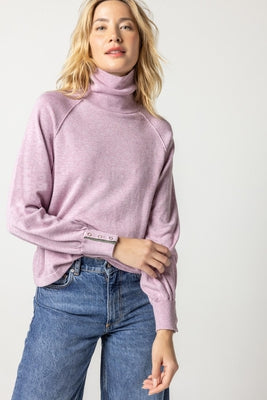 Lilla P Snap Cuff Turtleneck Sweater in Lilac/Moss