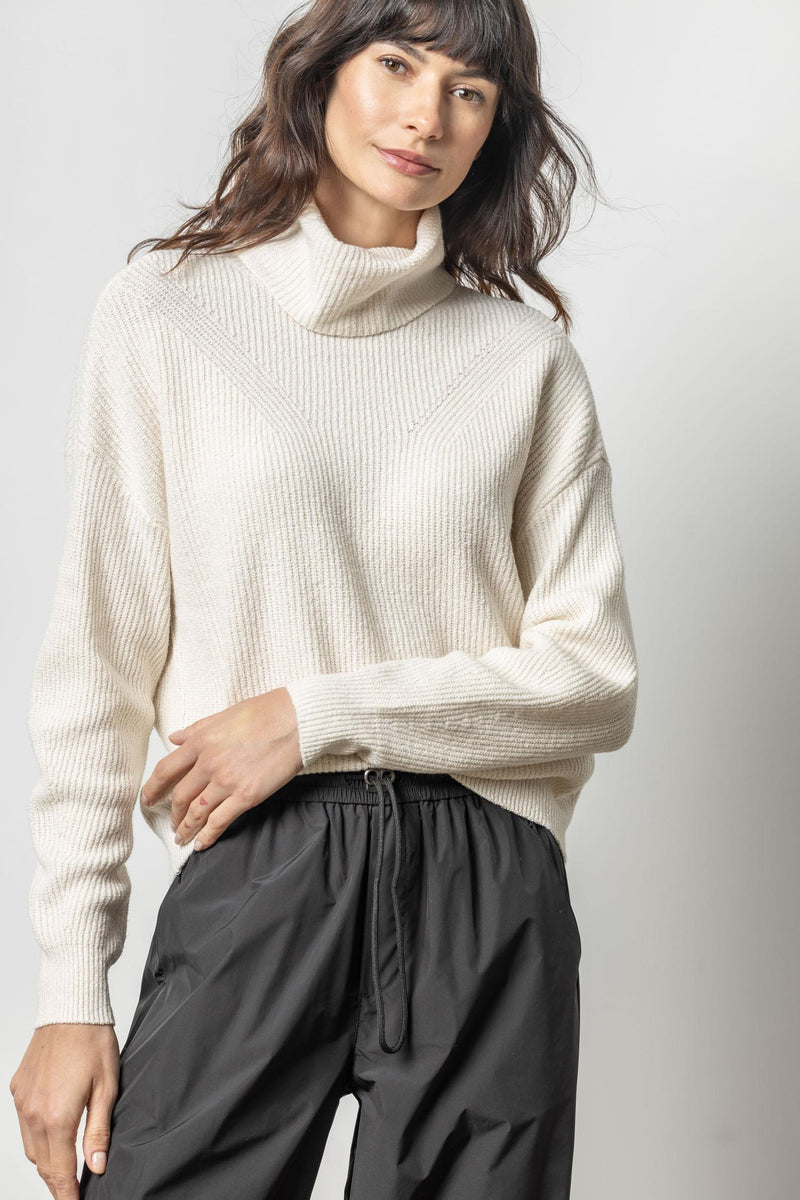 Lilla P Relaxed Rib Turtleneck Sweater in Off-White