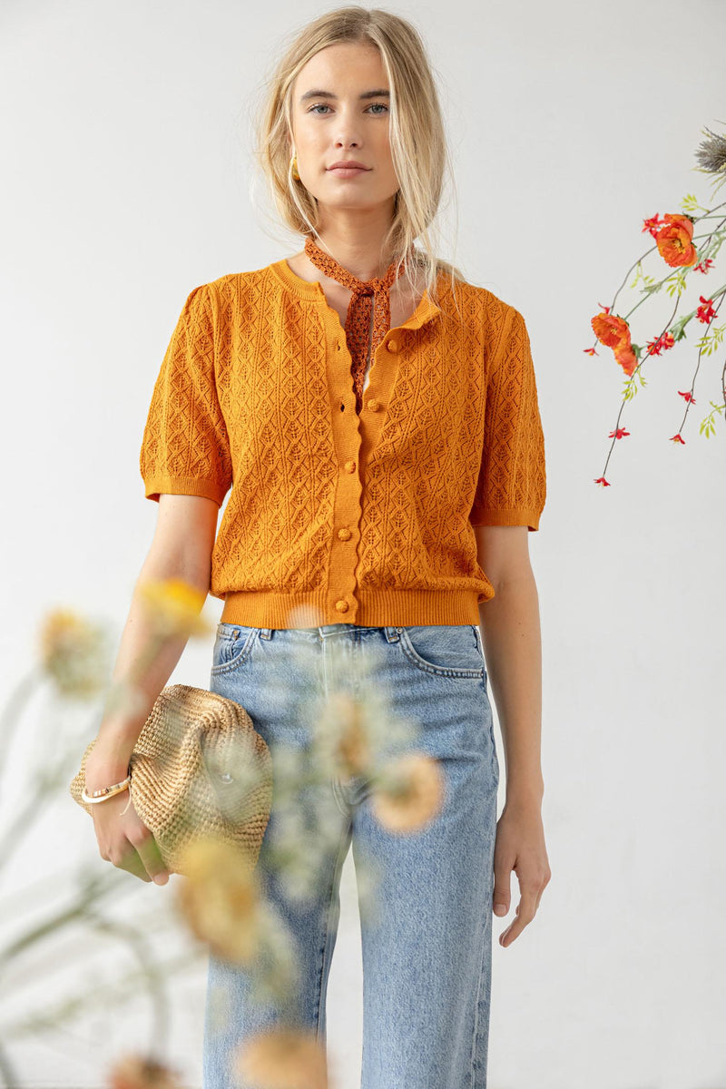 Lilla P Pointelle Cardigan in Marigold