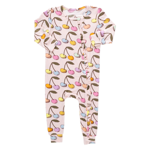Pink Chicken Bamboo Ruffle Romper in Cloud Pink Cherry