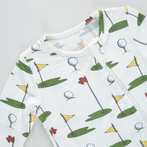 Pink Chicken Bamboo Romper in Golf Tournament