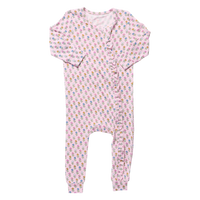 Pink Chicken Bamboo Ruffle Romper in Pink Carnations