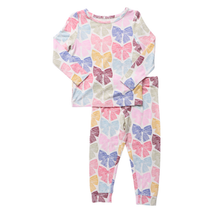 Pink Chicken Bamboo Pajama Set in Bright Multi Bows