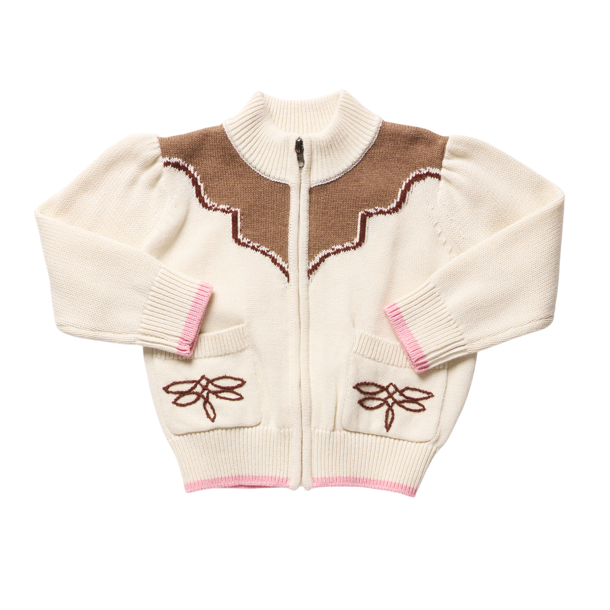 Pink Chicken Western Zip Sweater in Cream