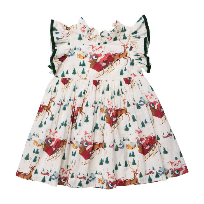 Pink Chicken Girls Jennifer Dress in White Santa Sleigh
