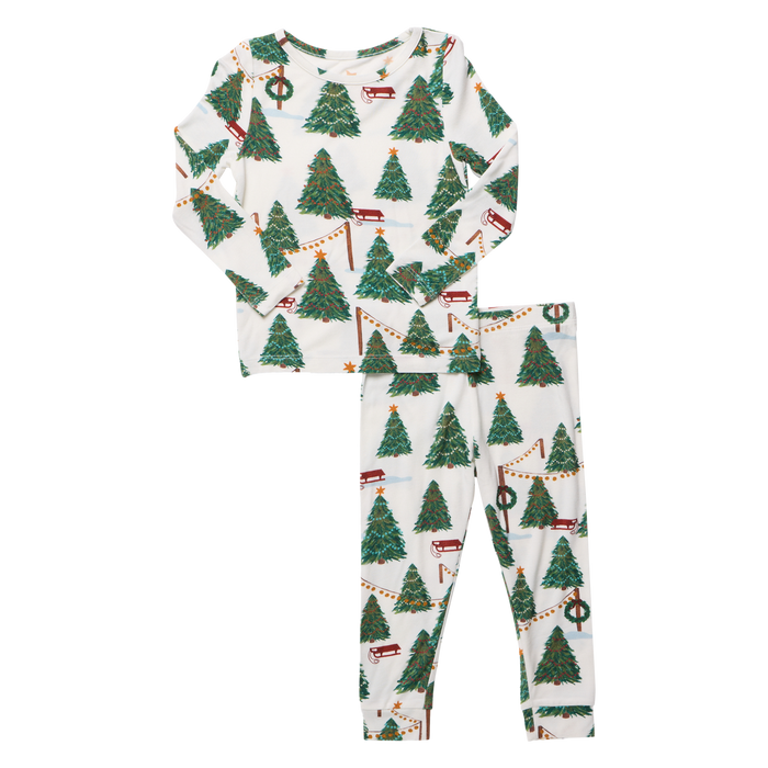 Pink Chicken Bamboo Pajamas in Christmas Tree Farm