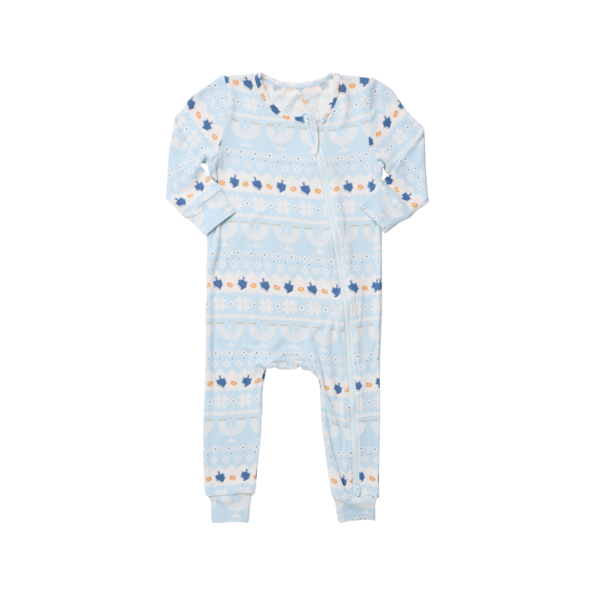 Pink Chicken Bamboo Romper in Hanukkah Fair Isle