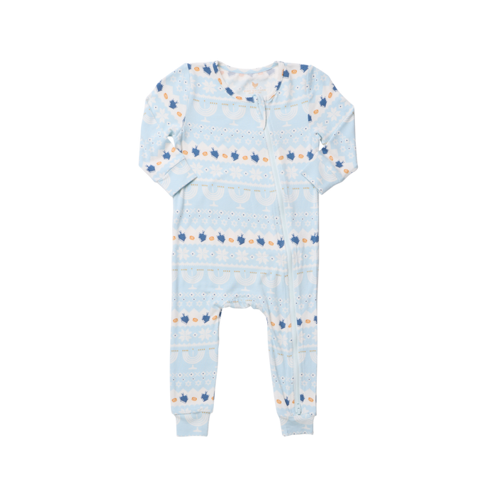 Pink Chicken Bamboo Romper in Hanukkah Fair Isle