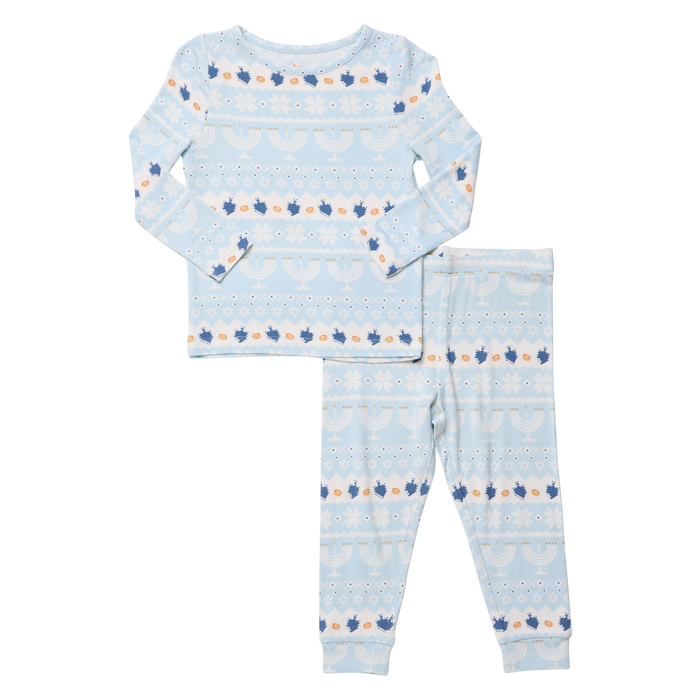 Pink Chicken Bamboo Pajamas in Hanukkah Fair Isle