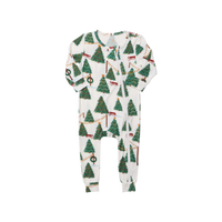 Pink Chicken Bamboo Romper in Christmas Tree Farm