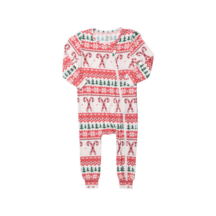 Pink Chicken Bamboo Romper in Candy Cane Fair Isle