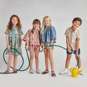 Pink Chicken Autumn Dress in Blue Large Sketched Floral