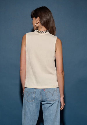 Nation Ltd Pearl Ruffle Neck Top in Porcelain