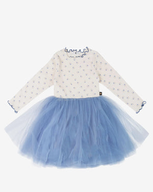 Petite Hailey Prom Flower Tutu Dress in Cream Floral