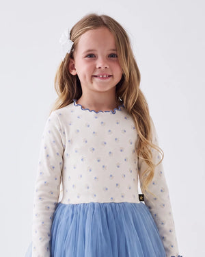 Petite Hailey Prom Flower Tutu Dress in Cream Floral