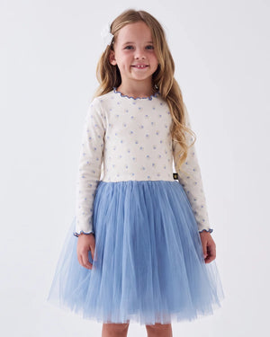 Petite Hailey Prom Flower Tutu Dress in Cream Floral