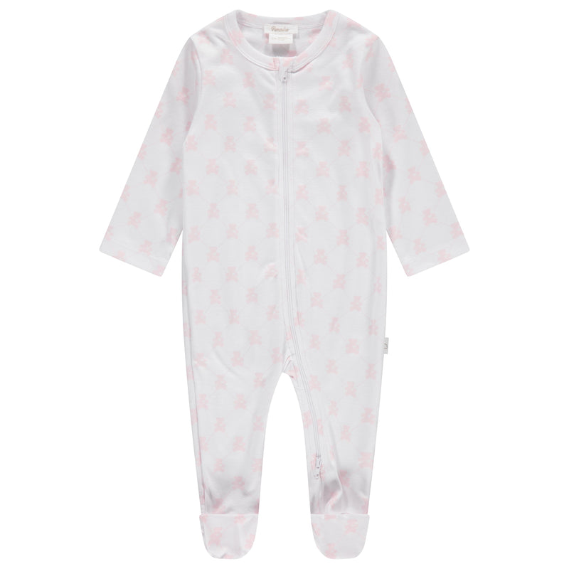 Pimalu Zip Footie in Light Pink Teddy Bears