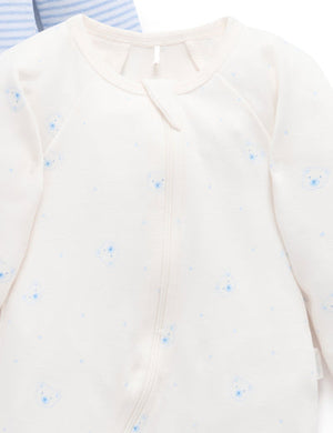 Purebaby Zip Footie in Blue Stripe Bears