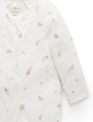 Purebaby Zip Footie in Cream Blossom
