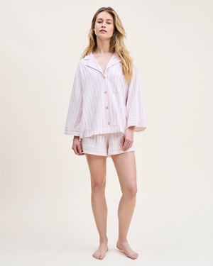 Petite Plume Olivia Pima Pajama Short Set in Pink Stripe