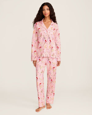 Petite Plume Women's Pima Pajama Set in Brilliant Botanical Blush