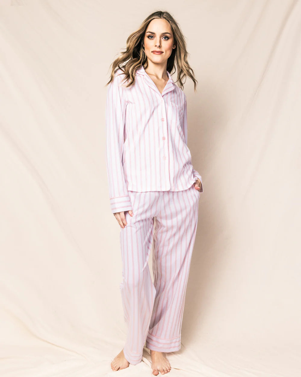 Petite Plume Women's Luxe Pima Pajama Set in Pink Stripe