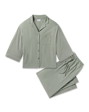 Petite Plume Olivia Wide Leg Pima Pajama Set in Sage