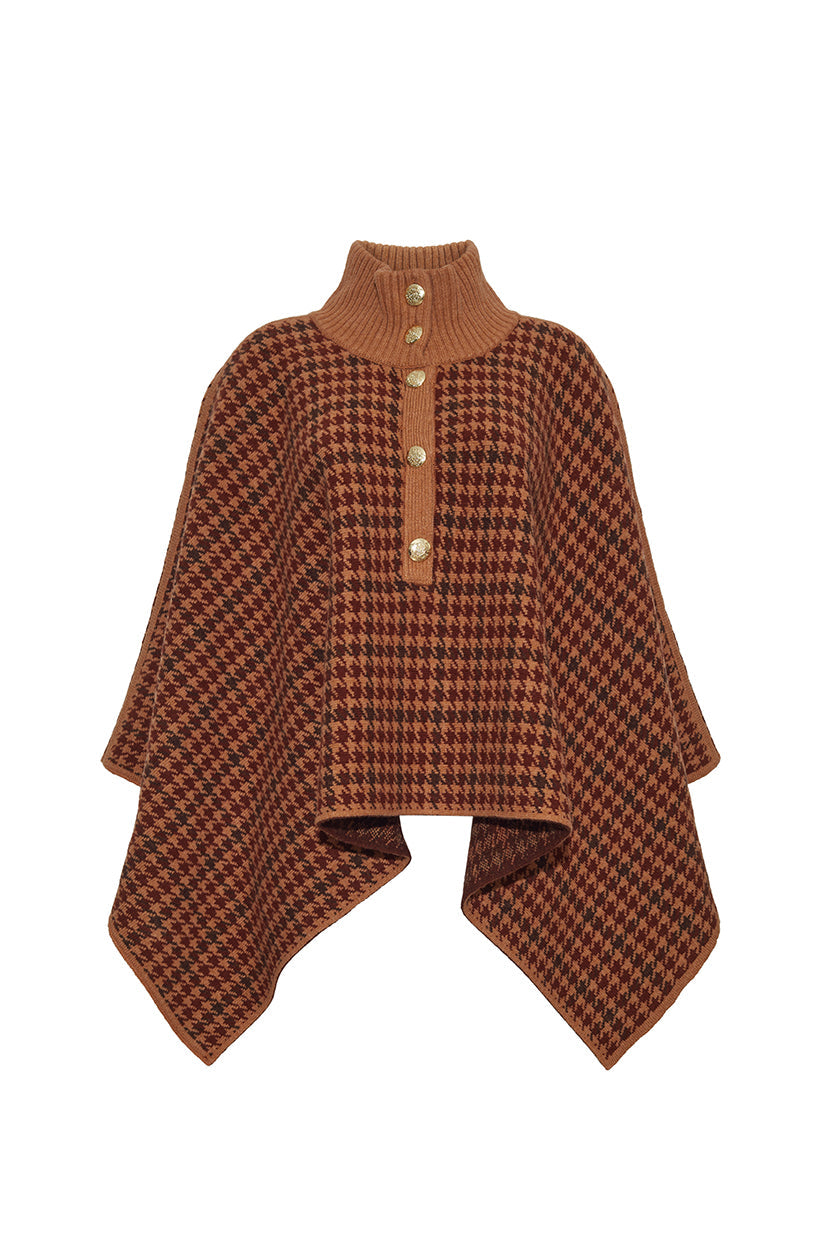 Cara Cara Pagoda Cape in Multi Camel Check