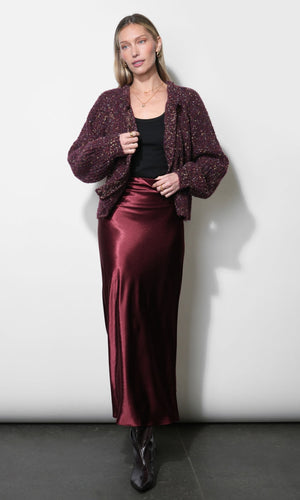 Greylin Paige Midi Slip Skirt in Dark Cherry