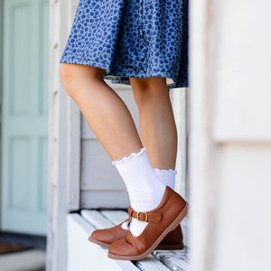 Little Stocking Co. Ribbed Lettuce Trim Midi Socks in White