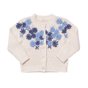 Pink Chicken Blossom Sweater in Blue Embroidered Flowers