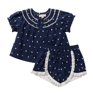 Pink Chicken Millie Set in Navy Dot