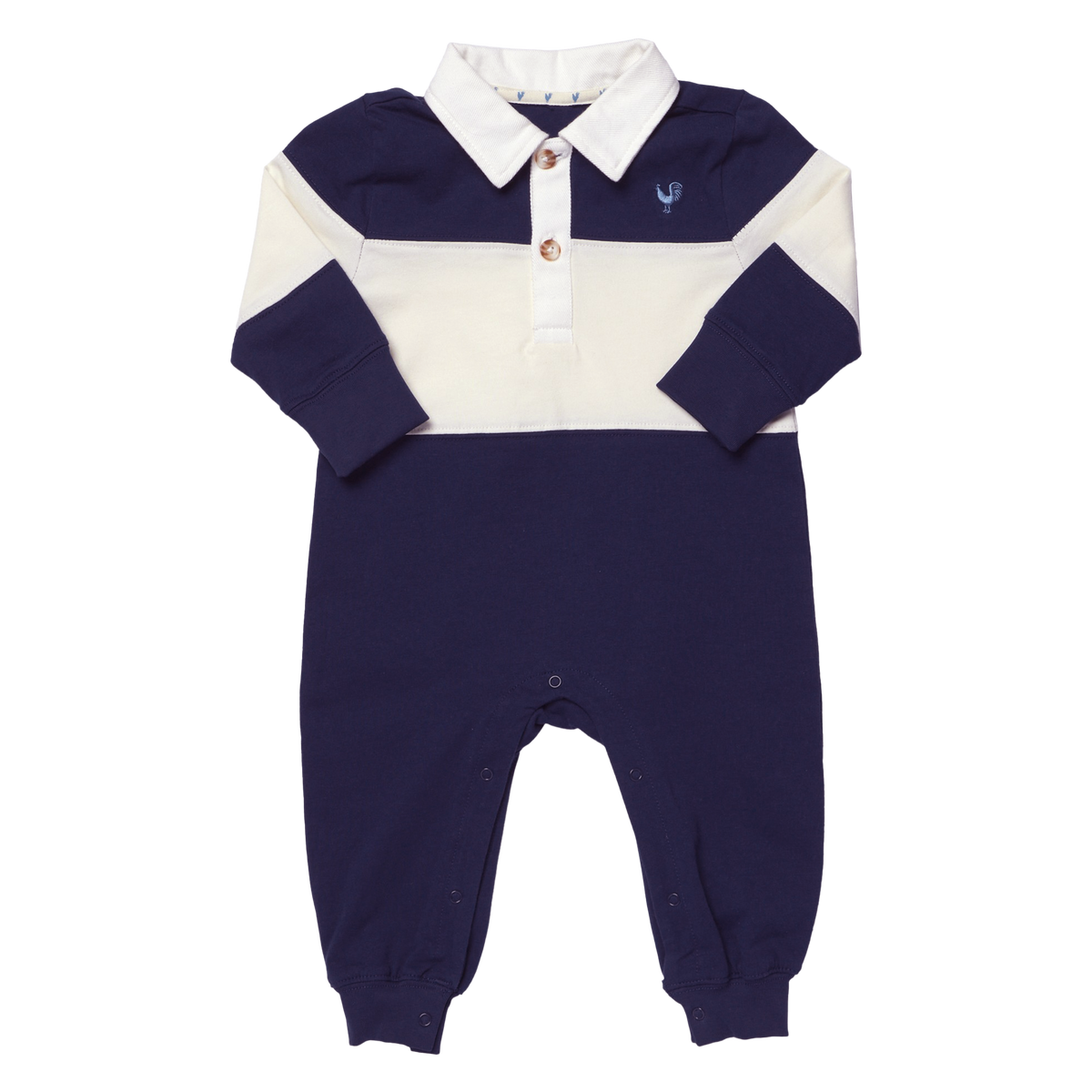 Pink Chicken Baby Boys Albert Rugby Romper in Navy & White