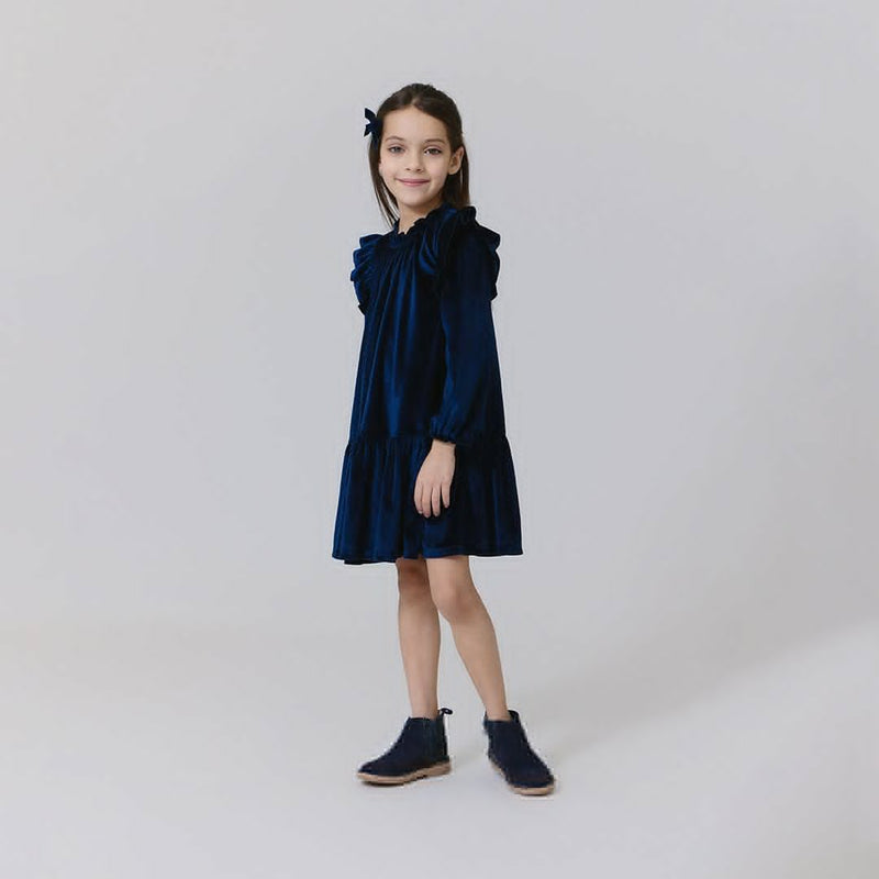 Pink Chicken Velour Harper Dress in Navy
