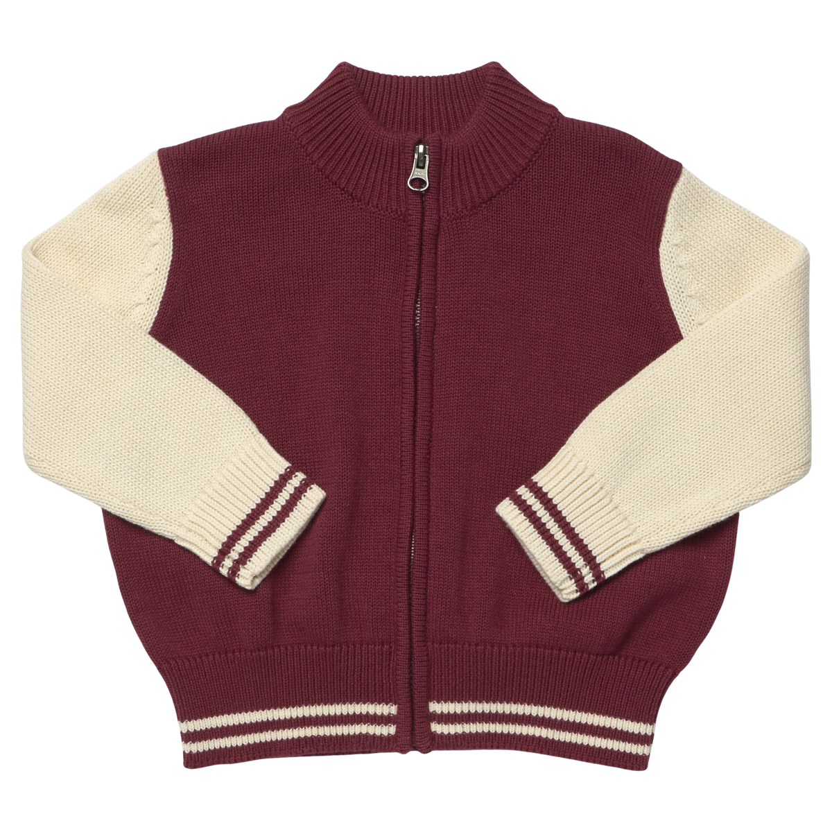 Pink Chicken Boys Varsity Zip Sweater in Burgundy