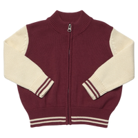 Pink Chicken Boys Varsity Zip Sweater in Burgundy