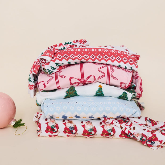 Pink Chicken Bamboo Romper in Christmas Tree Farm