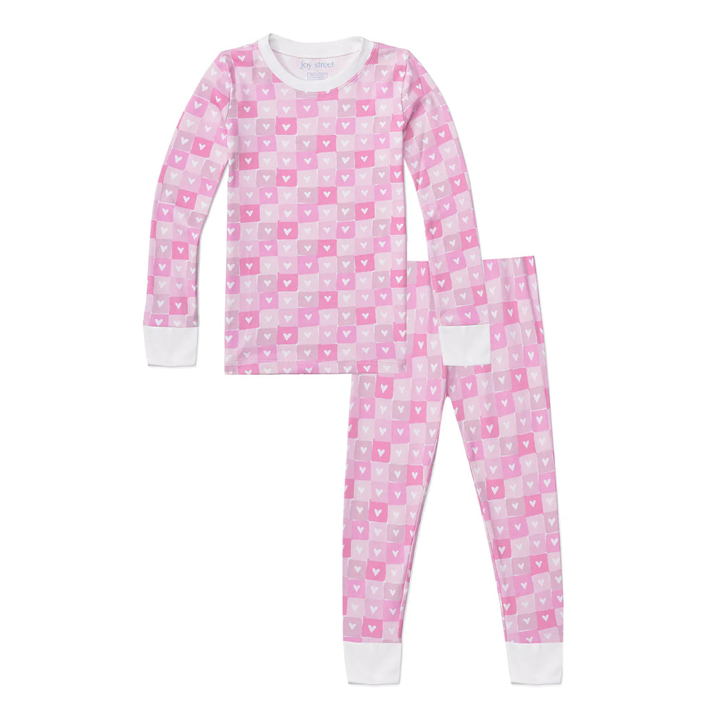 Joy Street Pajamas in Pink Block Hearts