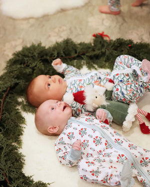 Joy Street Kids Footie in Poinsettia Block Print