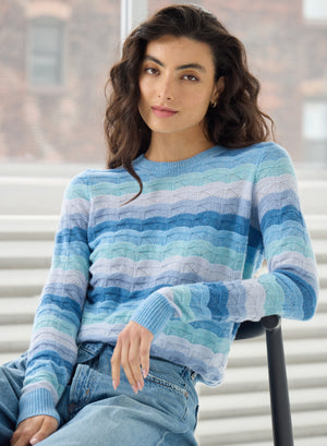 Tonal Wavy//Pointelle Stripe Crew