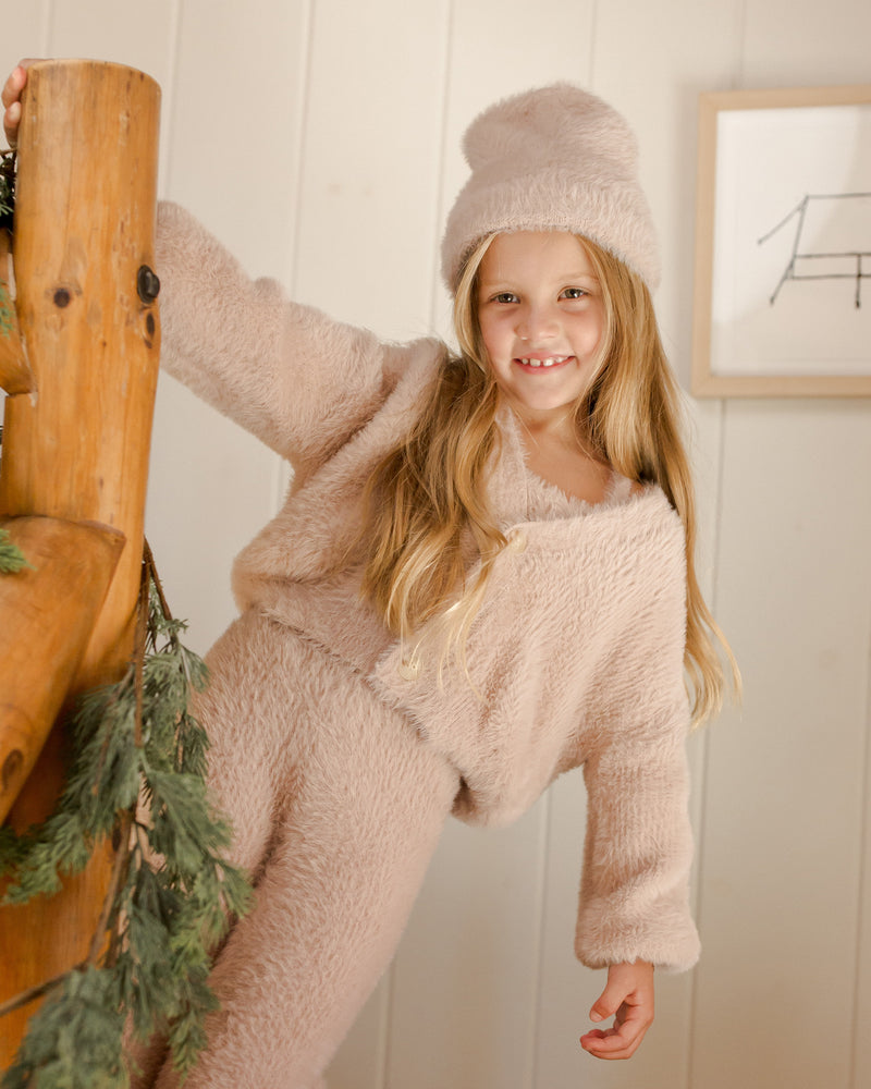 Rylee + Cru Fuzzy Cardigan in Blush