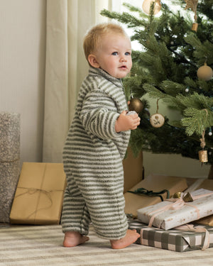 Rylee + Cru Fuzzy Winter Jumpsuit in Evergreen Stripe