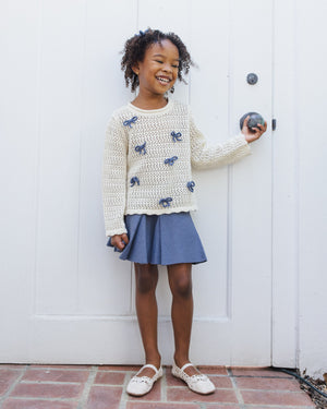 Rylee + Cru Crochet Knit Pullover in Bows
