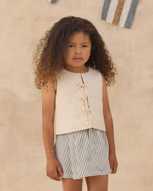 Rylee + Cru Pleated Denim Skirt in Railroad Stripe