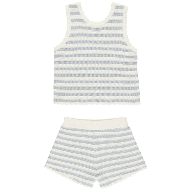 Rylee + Cru Crochet Tank Set in Blue Stripe