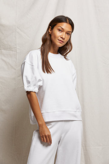 perfectwhitetee Rebecca Short Sleeve Sweatshirt in White